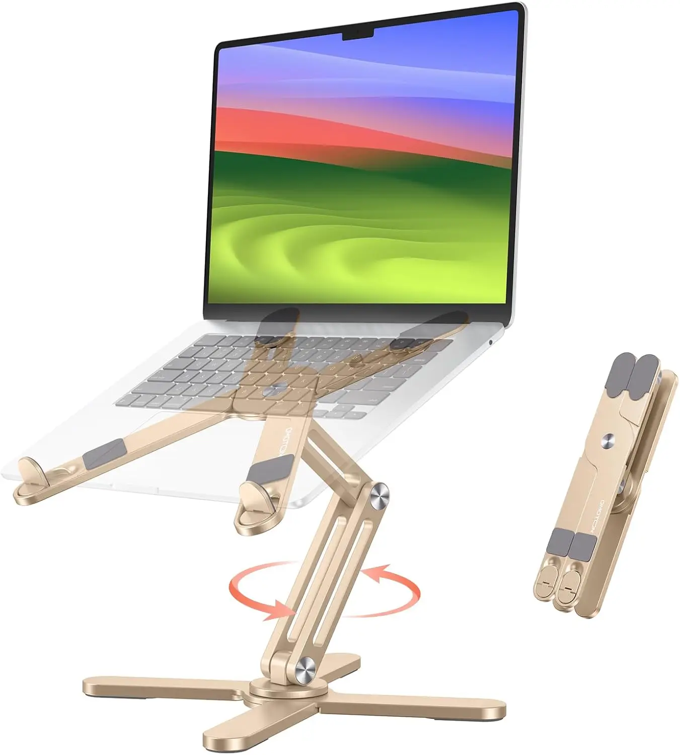 

360 Rotating Foldable Laptop Stand, Adjustable Height Ergonomic Desk Riser for All Laptops up to 16 Inches in Gold