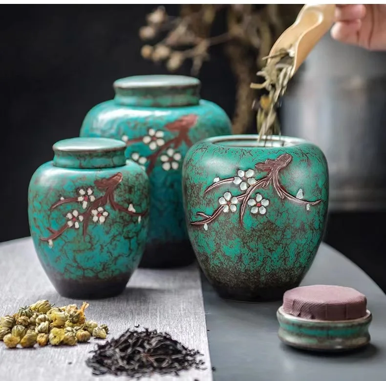 Vintage Plum Blossom Ceramic Tea Jar Sealed Coffee Candy Jar Antique Art Decorative Jars Storage Ornaments Home Decoration Gifts