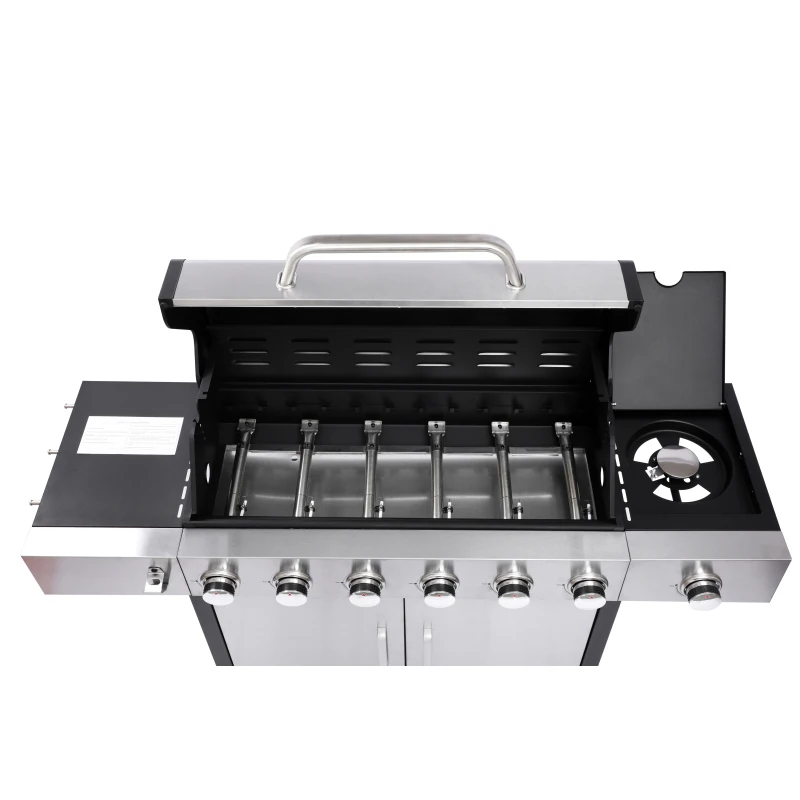 Caster pcs Casters Control Control panel Enamel Ignition Inch Panel Pcs Pcs inch 6-Burner Propane Gas Grill With Side Burner