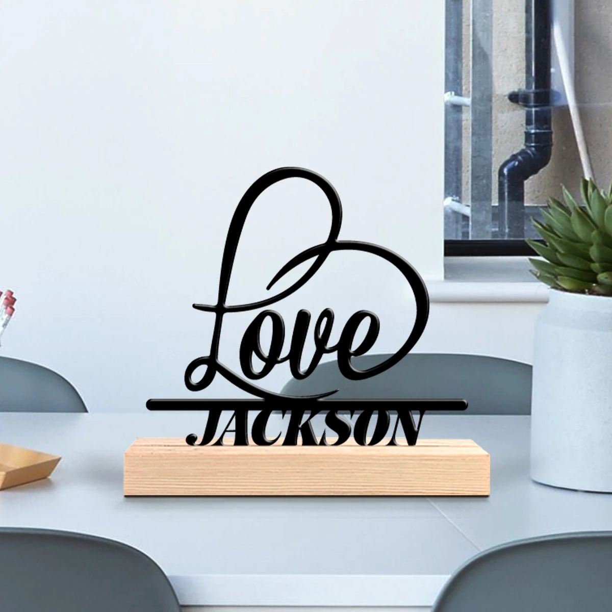 1pc Fashionable Personalized Custom Metal Statue Custom Content With Wooden Base Modern Rural Home Desktop Decorations