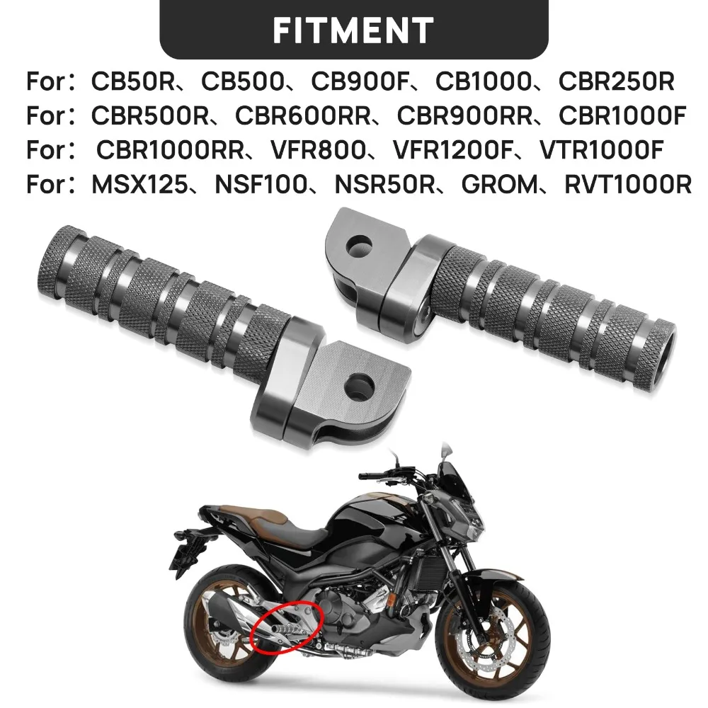 Motorcycle Step Front Pedal Non-Slip Silver Tone Foot Pegs for Honda CB50R CBR600RR MSX125 RVT1000R VFR1200