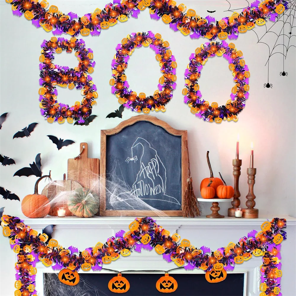 

Halloween Tinsel Garland Mysterious Pumpkin Ghost Bat Garland Party Decorations Garland Joyful Halloween Ornaments For Indoor