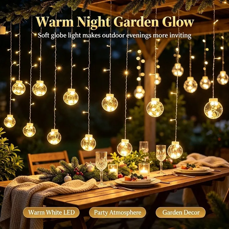 LED Bubble Ball String Lights, Battery Operated Waterproof Water Drop Lights for Patio Garden Party Decoration