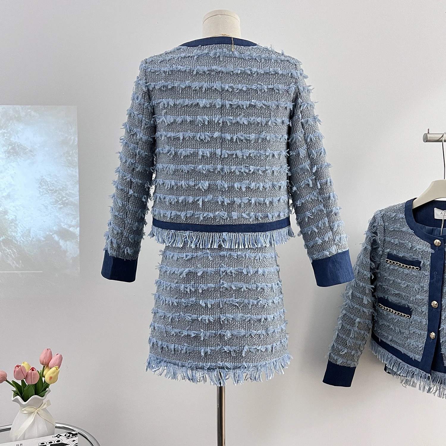 Primavera autunno nuova gonna vestito donna elegante Patchwork coreano moda piccolo cappotto + minigonne Casual Office Lady Set 2 pezzi