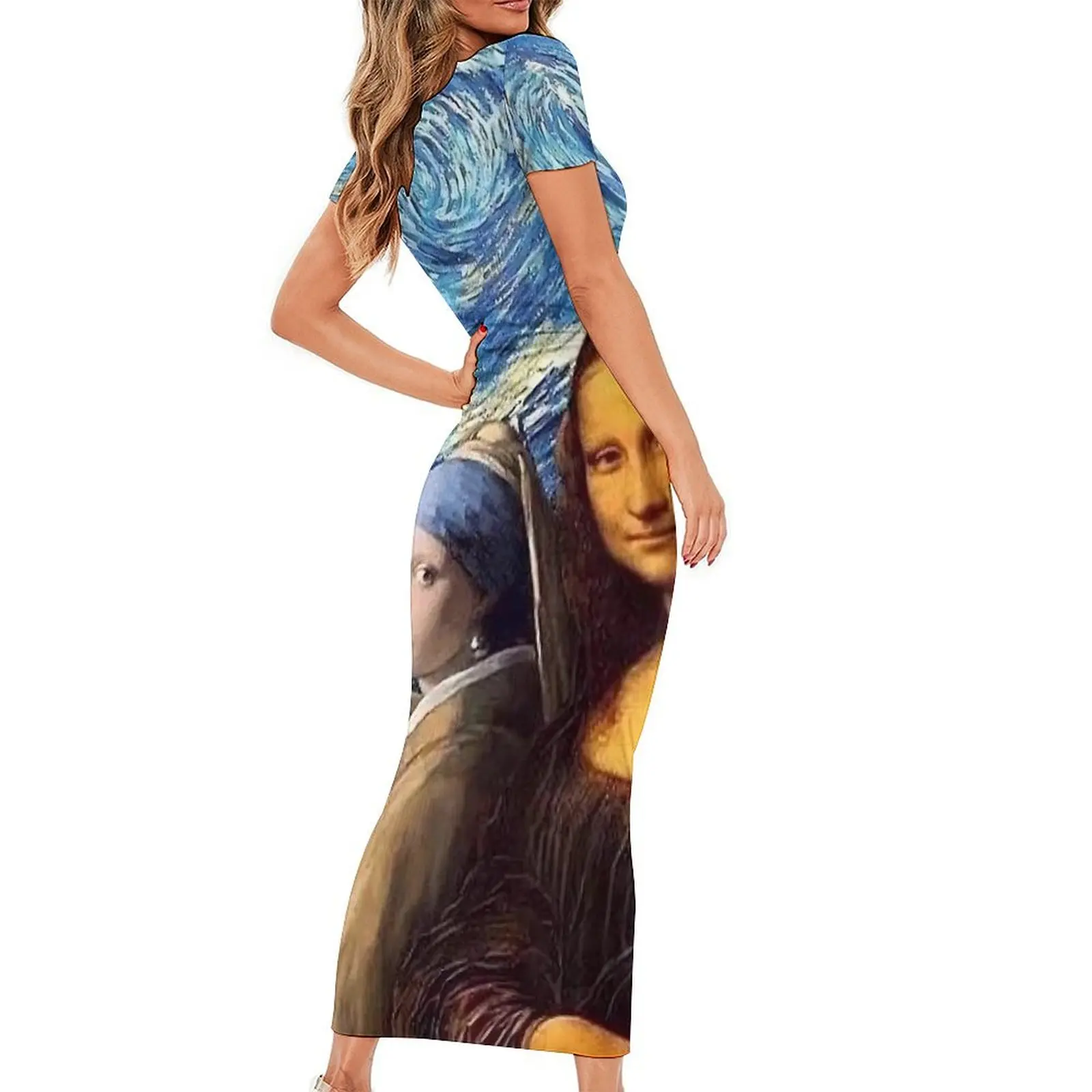 Van Gogh Bodycon Dress Ladies Mona Lisa Girl with A Pearl Earring Sexy Maxi Dresses Summer Short Sleeve Fashion Oversized Dress