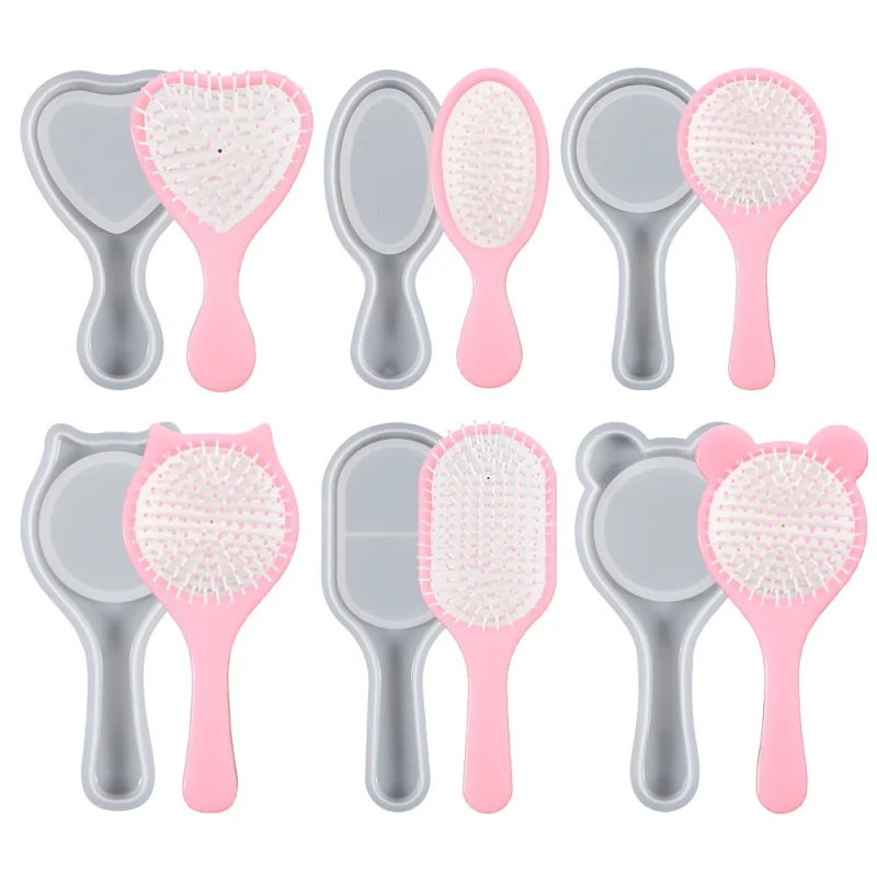 Airbag Comb Silicone Mold Crystal Glue Love Oval with Handle Massage Comb