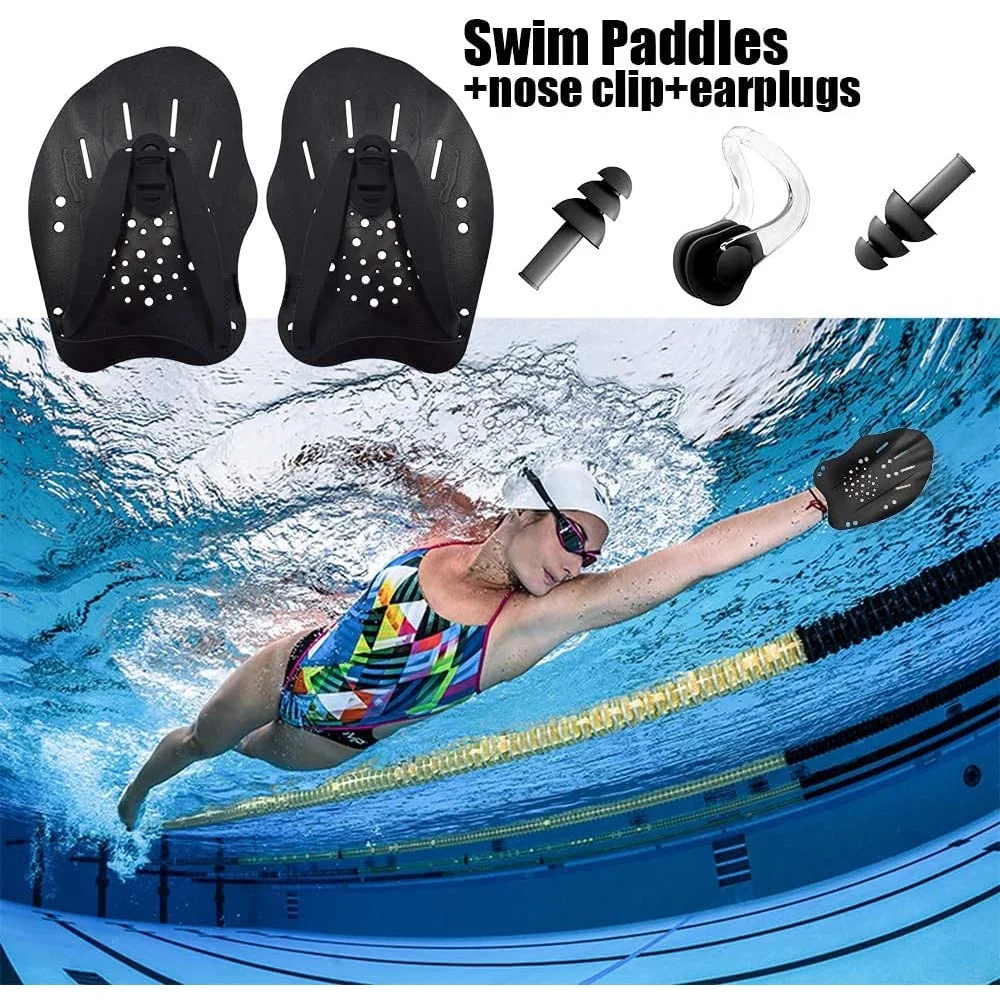 Aletas de Entrenamiento de natación con tapones para los oídos y clips para la nariz, correas ajustables, accesorios de natación profesionales para