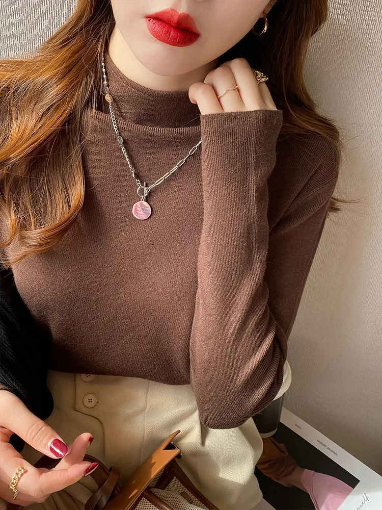 AOSSVIAO ครึ่งคอเสื้อกันหนาวผู้หญิงแฟชั่น 2025 เสื้อใหม่ผู้หญิงถักเสื้อกันหนาวแขนยาว Bottoming ถักเสื้อกันหนาว