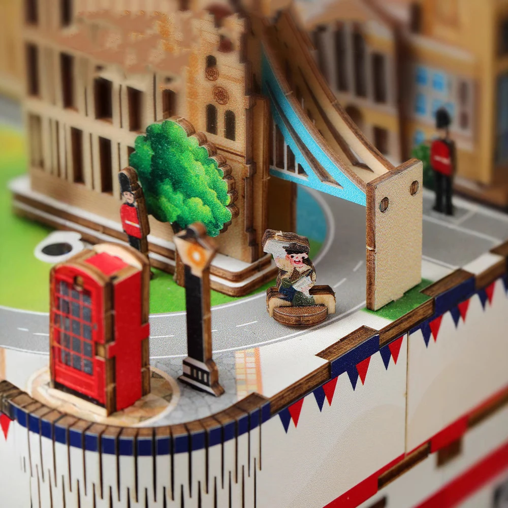 DIY 3D Wooden Magic Castle Music Box Miniature Model Kits Jigsaw Puzzles Train Can Move for Children Birthday Gifts Home Decor