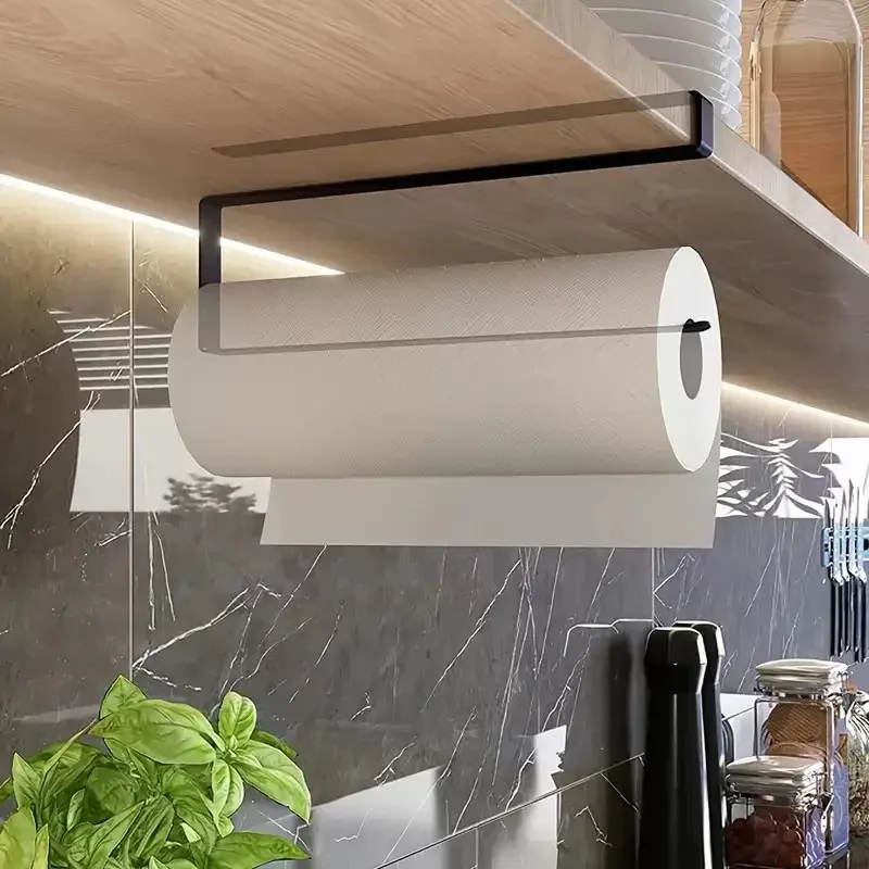 1 PC Punch-free Iron Kitchen Paper Towel Holder, Under-Cabinet Punch-Free Paper Towel Rack, Durable and Easy to Clean