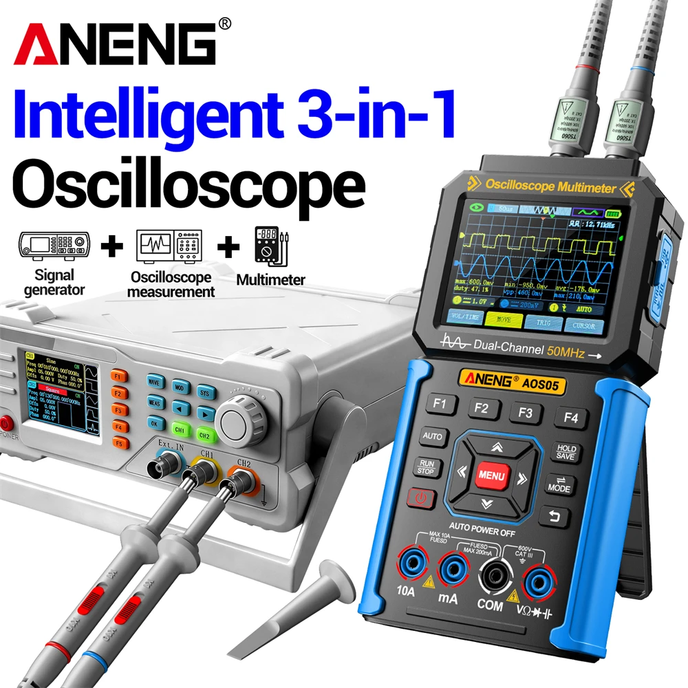 ANENG AOS05 3-in-1 Oscilloscope Signal Generator Universal Meter with 50M Analog Bandwidth 6 Waveform Output for Electrical Test