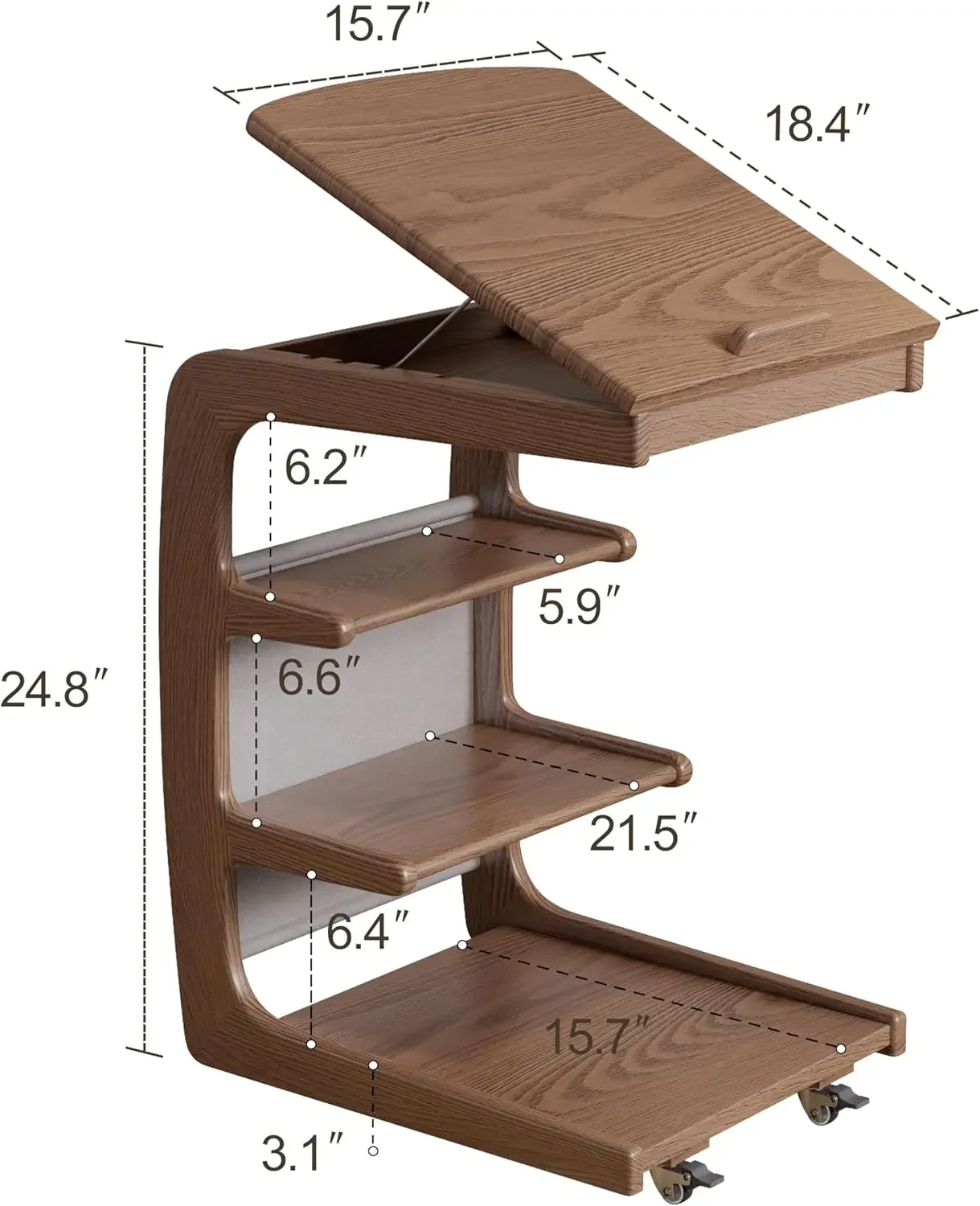 Table for Couch, C Table with Wheels,Small 4-Tier End Tables with Storage Bag,Wooden Couch Table Adjustable Desktop for Living R