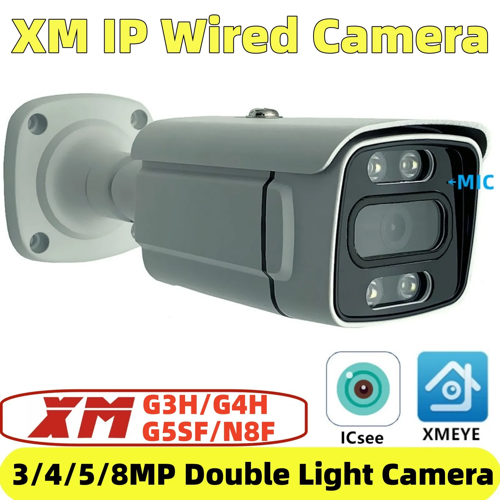 8/5/4/3MP XM Double Light IP Metal Bullet Camera Motion Detect Built-In MIC XMEYE ICsee P2P Onvif Low illumination Outdoor IP66