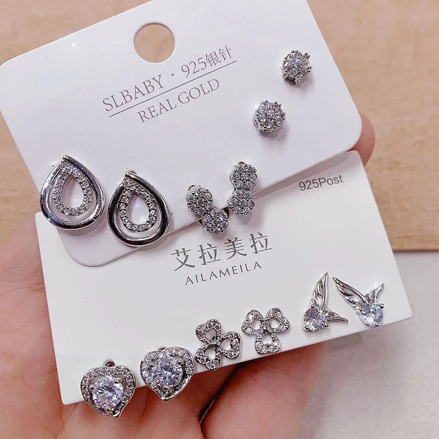 10 Sets/Pack Luxury Synthetic Zircon Inlay Copper Material Women\'s Earring Set Elegant Mixed Style Versatile Earrings Jewelry