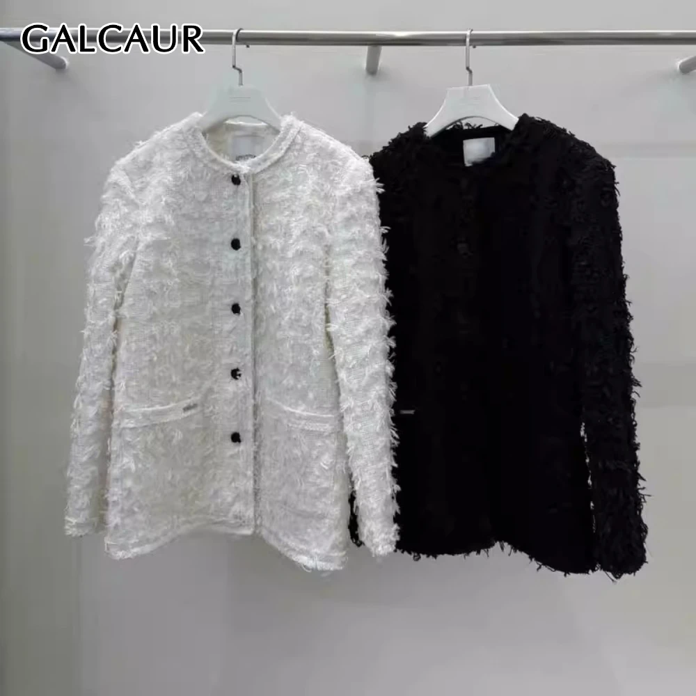 

GALCAUR однотонная темпераментная куртка с кисточками женская с круглым вырезом и длинным рукавом свободные элитные женские куртки осенний стиль мода