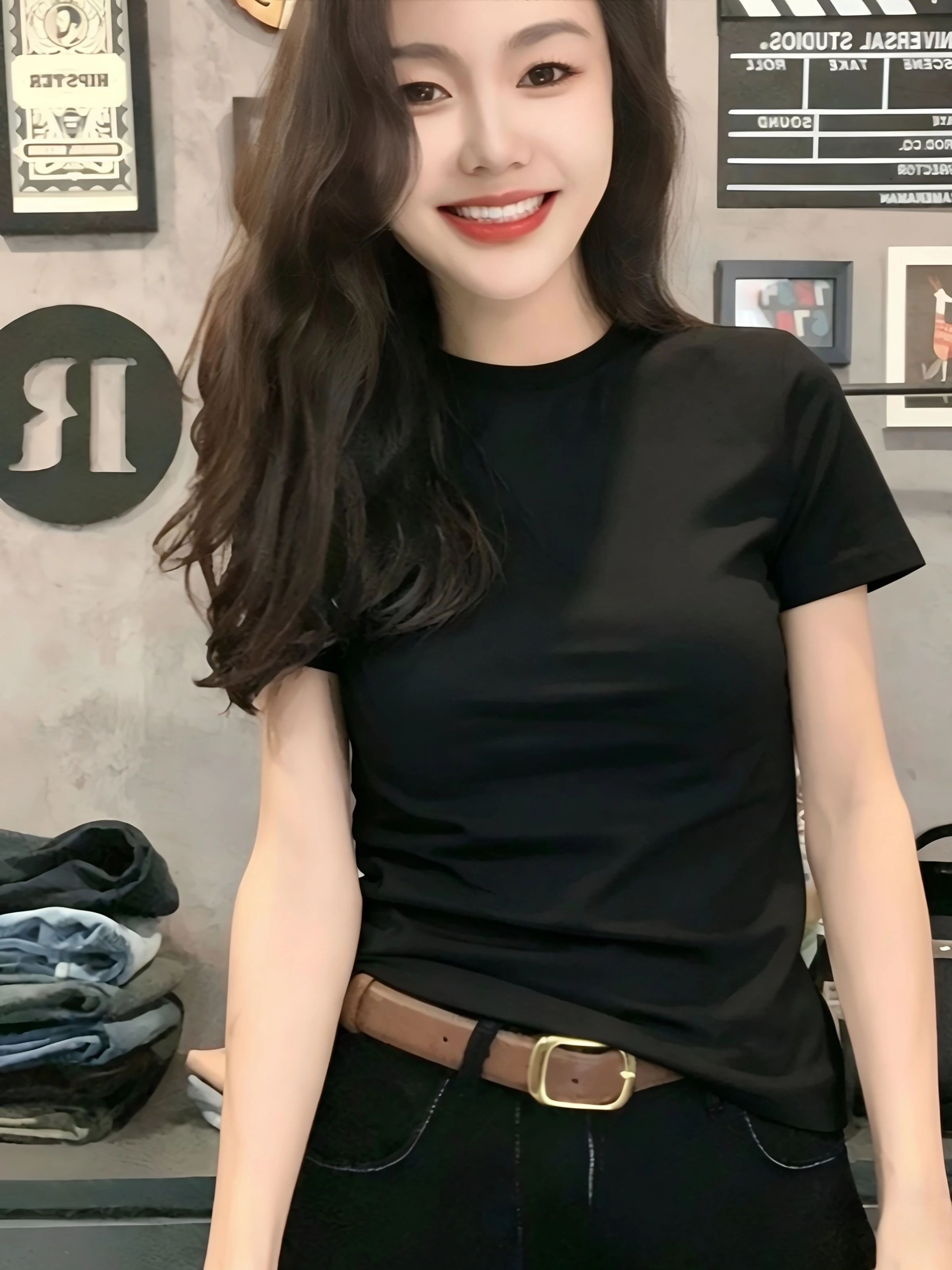 Summer round Neck Short Sleeve T-Shirt Women's 95 Cotton plus Size Slim Fit Base Shirt Inner Wear Base Layer Top