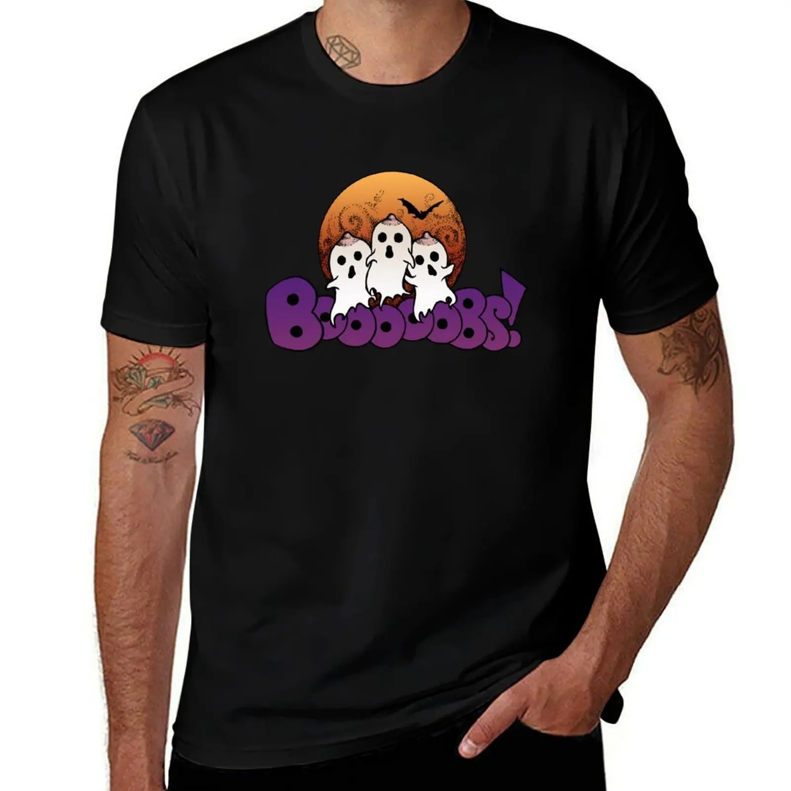 Booooobs! Funny Halloween illustration for breastfeeding moms and babies. T-Shirt Plus Size Outdoor Casual Top T-Shirt
