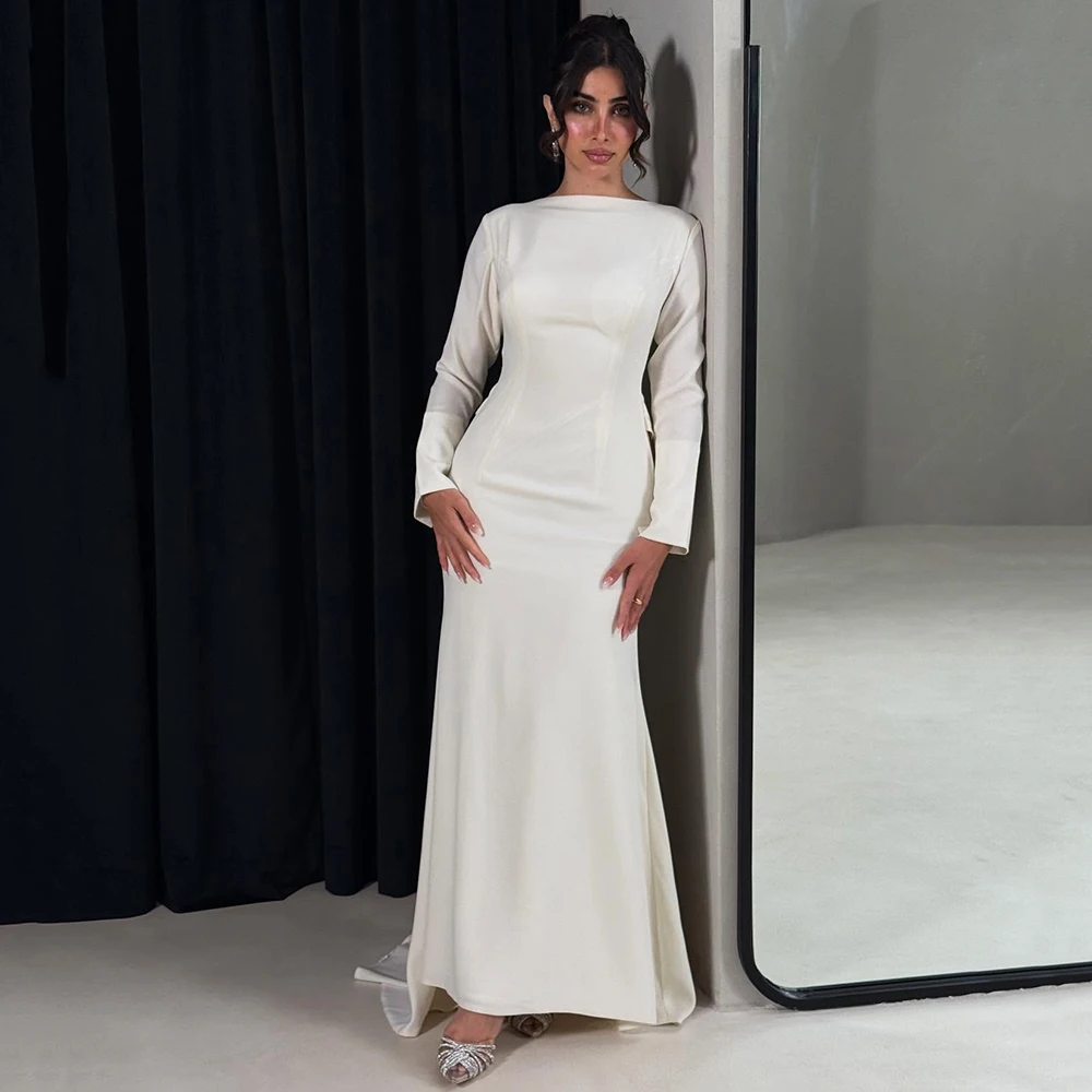 

Простое вечернее платье русалки с круглым вырезом по индивидуальному заказу, с открытой спиной и жемчугом, драпированное вечернее платье до щиколотки, платье для выпускного вечера