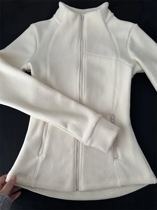 

plus Size Fleece Lined Thickened Yoga Top Women's Zipper Closure Long Sleeve Stand Collar Cardigan Sweater Autumn Winter Slim...