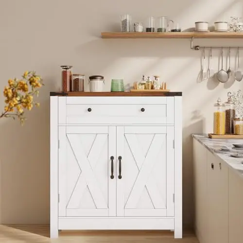 30" Coffee Bar Station, Kitchen Sideboard Buffet Cabinet with a Drawer and Adjustable Shelf, Modern Farmhouse Storage