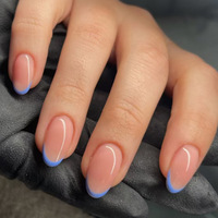 Blue French 24 Pcs Press on Nails Pink Gradient Fake Nails Glossy Artificial Finger Manicure Reusable False Nails for Women