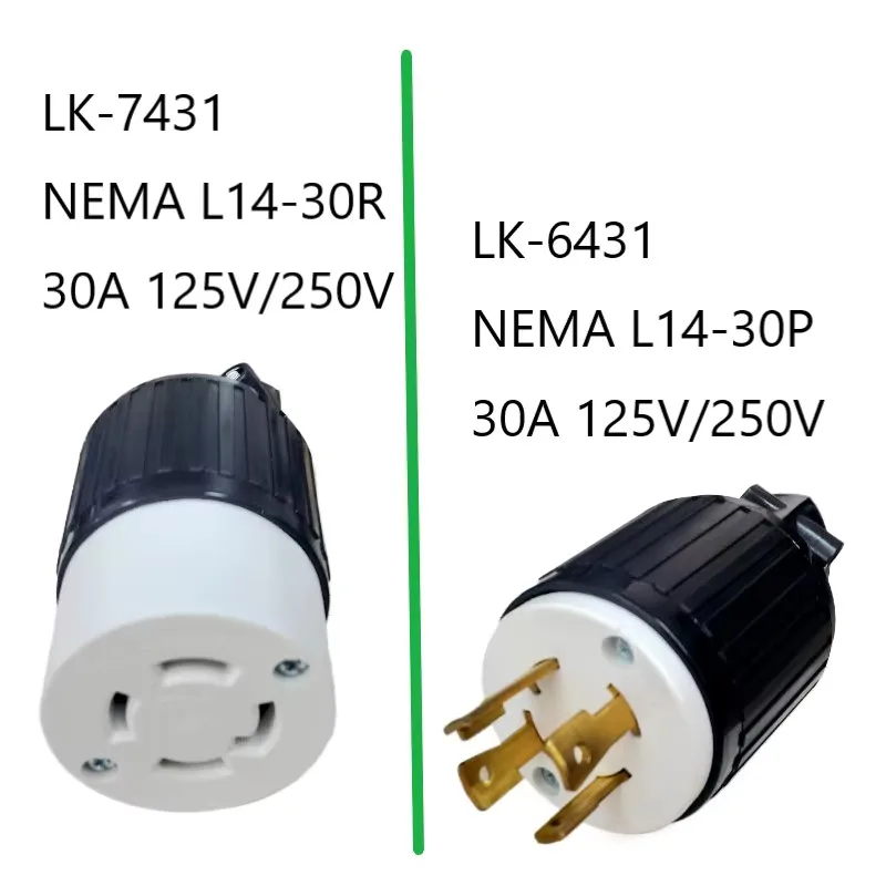 LK6431 US NEMAL14-30P Male Power Plug 30A125V 250V 4Pin Copper Electrical Industrial Wiring RV Connector Inlet American Standard
