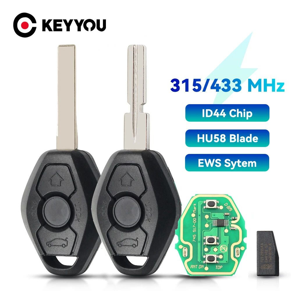 KEYYOU EWS Sytem For BMW E38 E39 E46 X3 X5 Z3 Z4 1/3/5/7 Series 315/433MHz ID44 Chip Keyless Entry Transmitter Car Remote Key