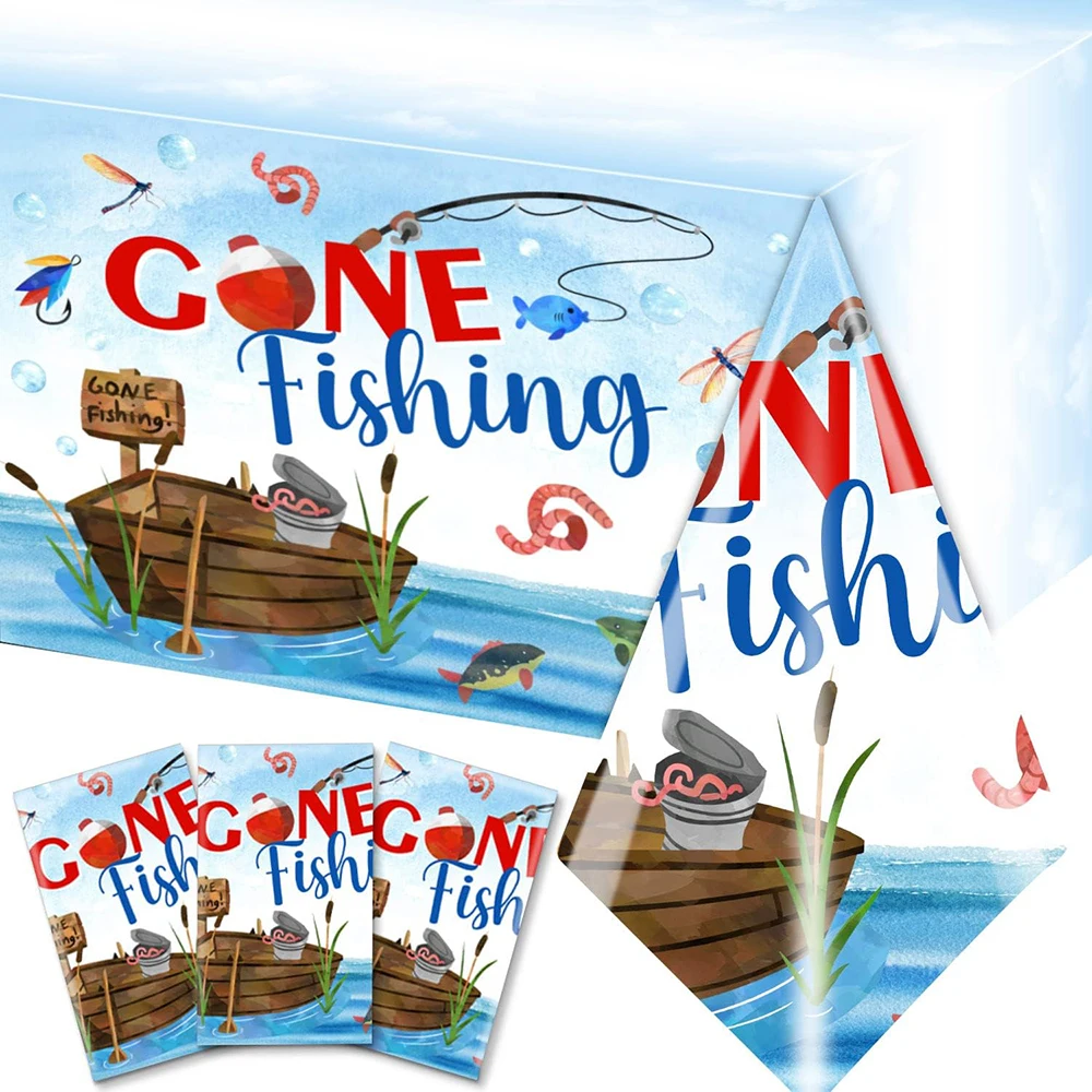 1-5 Packs Fishing Table Cloth Plastic Gone Fishing Theme Birthday Table Cover for Little Fisherman Decors Fishing Party Supplies
