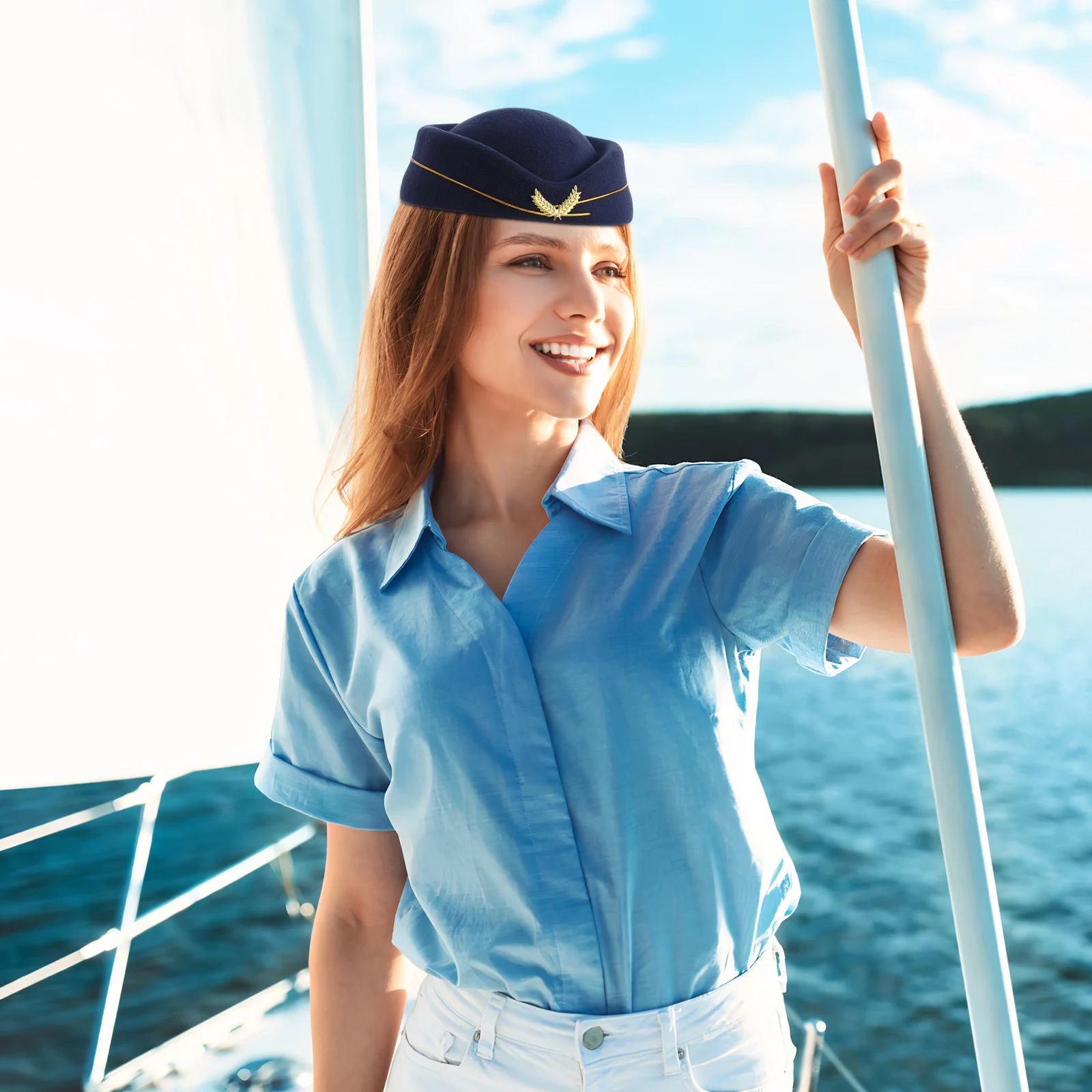 

Airline Stewardess Hat Flight Attendant Cap Cabin Crew Accessories Women Elegant Design Lightweight Comfortable Perfect Cosplay