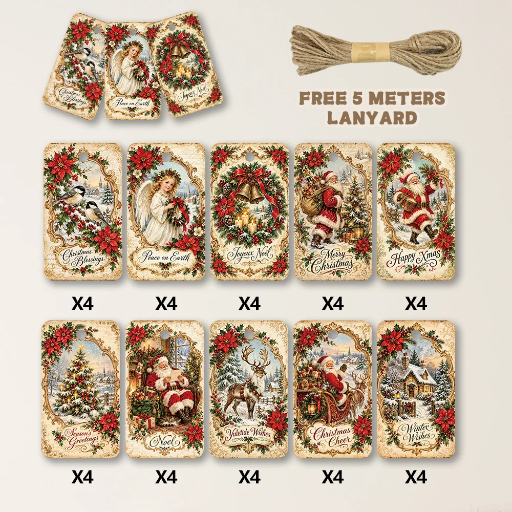 40pcs, Gift Tags, Vintage Victorian Angel Xmas, Hanging Paper Labels for Gift Wrapping, Holiday Party Decor with String