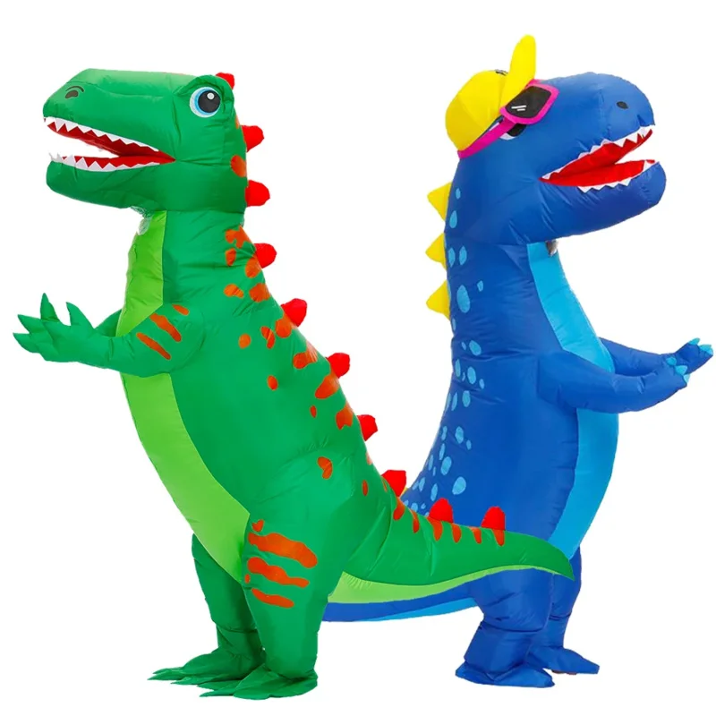 성인 어린이 애니메이션 T-rex 공룡 풍선 의상, 할로윈 푸림 코스프레, 코스튬 녹색 파란색 공룡 코스튬, 재미있는 파티 세트