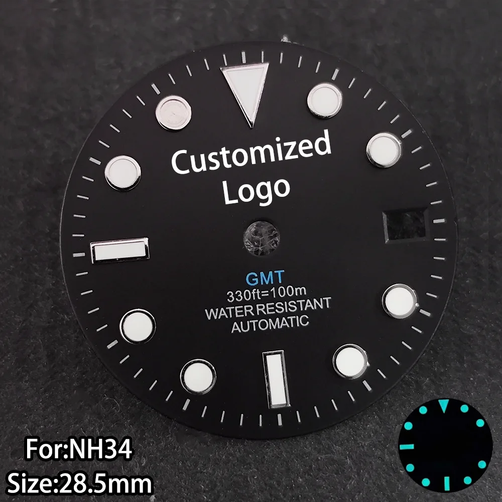 

Customized Logo Dial For NH34 Watch Dial 28.5mm GMT Dials For NH34 Movement Calendar Dial Blue-green Dial custom Logo Dial ﻿