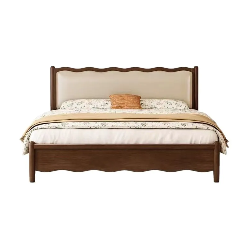 Retro solid wood bed 1.8 meters double bed medium antique wave bed French soft bag small apartment master