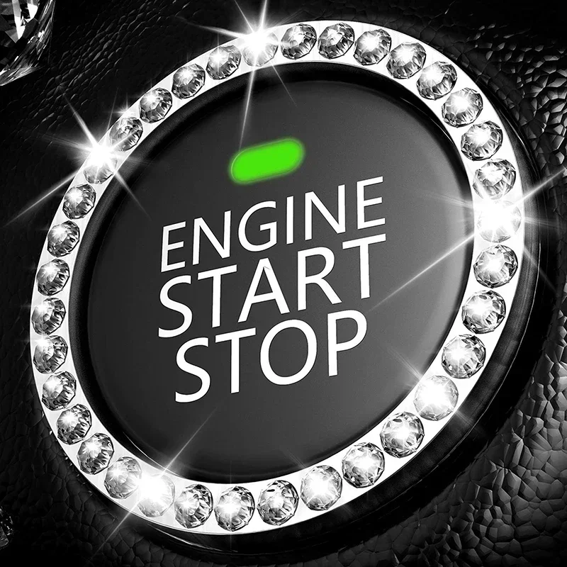 Crystal Engine Ignition Onekey Start Stop Push Button Switch Protective Cover Bling Rhinestone Ring Circle Trims Car Accessories