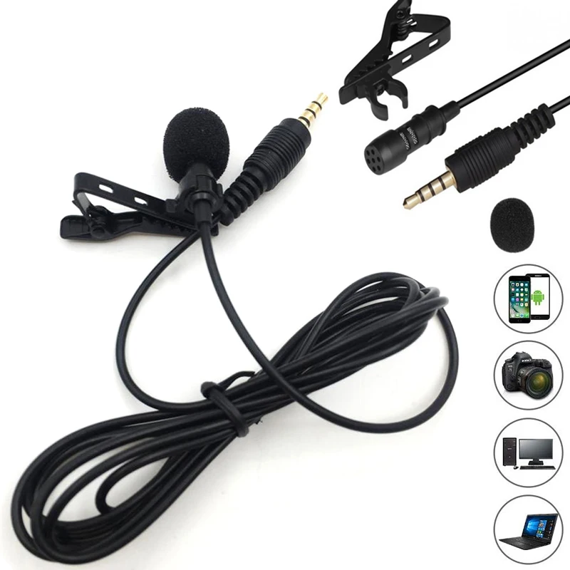 3.5mm Jack Lavalier Tie Clip Lecture Microphones Mini Audio Mic For Camera Computer Phone