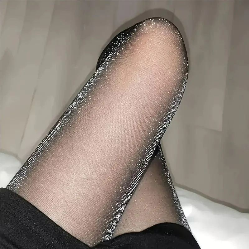 New Sexy Women Shinny Tights Stocking Silver Transparent Seamless Pantyhose Underwear 20D Black Thin Female Hosiery Lingerie