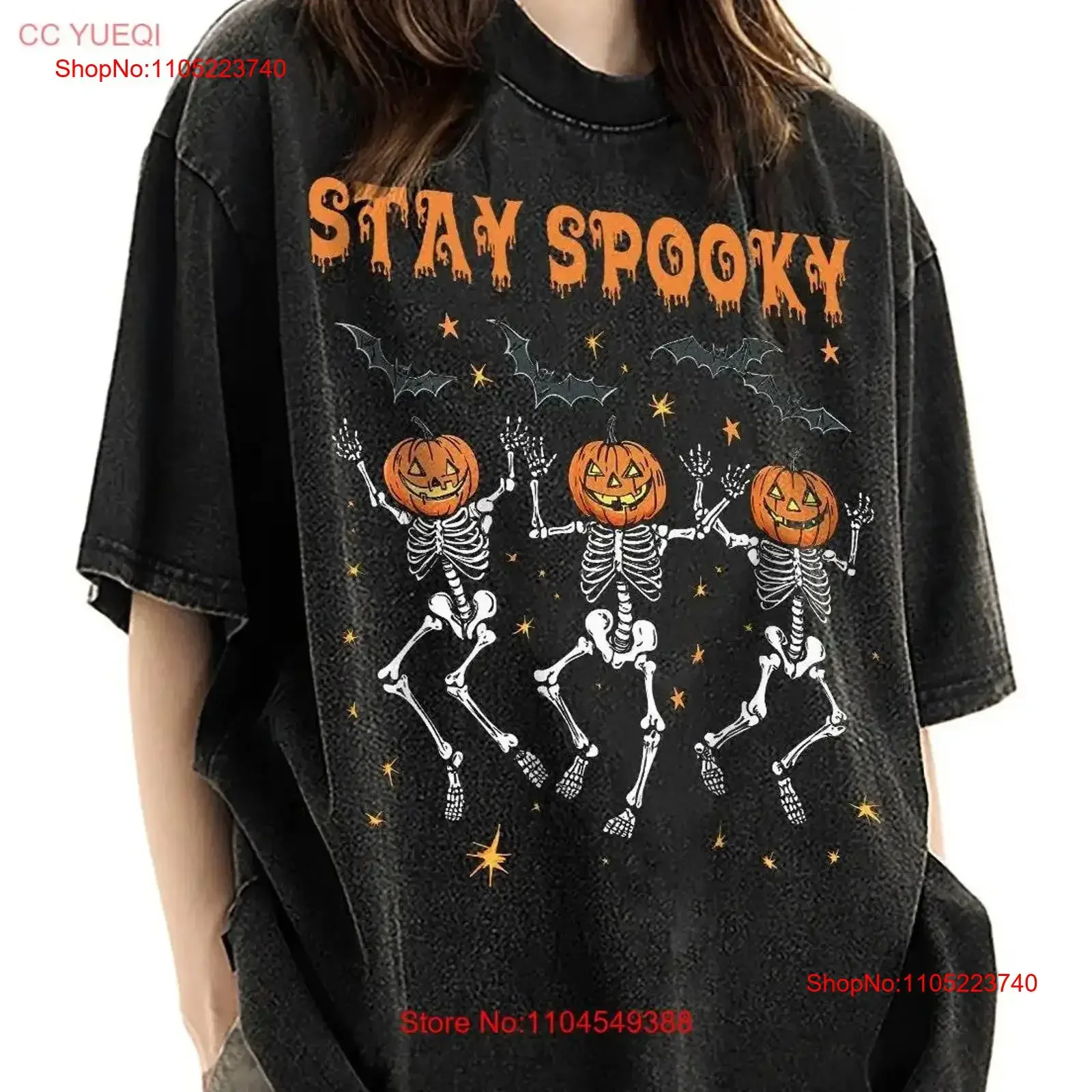 

Limited Halloween Vintage T Shirt Skeleton Pumpkin Party Costume vintage Washed Slightly Unisex Top For Everyday Wear