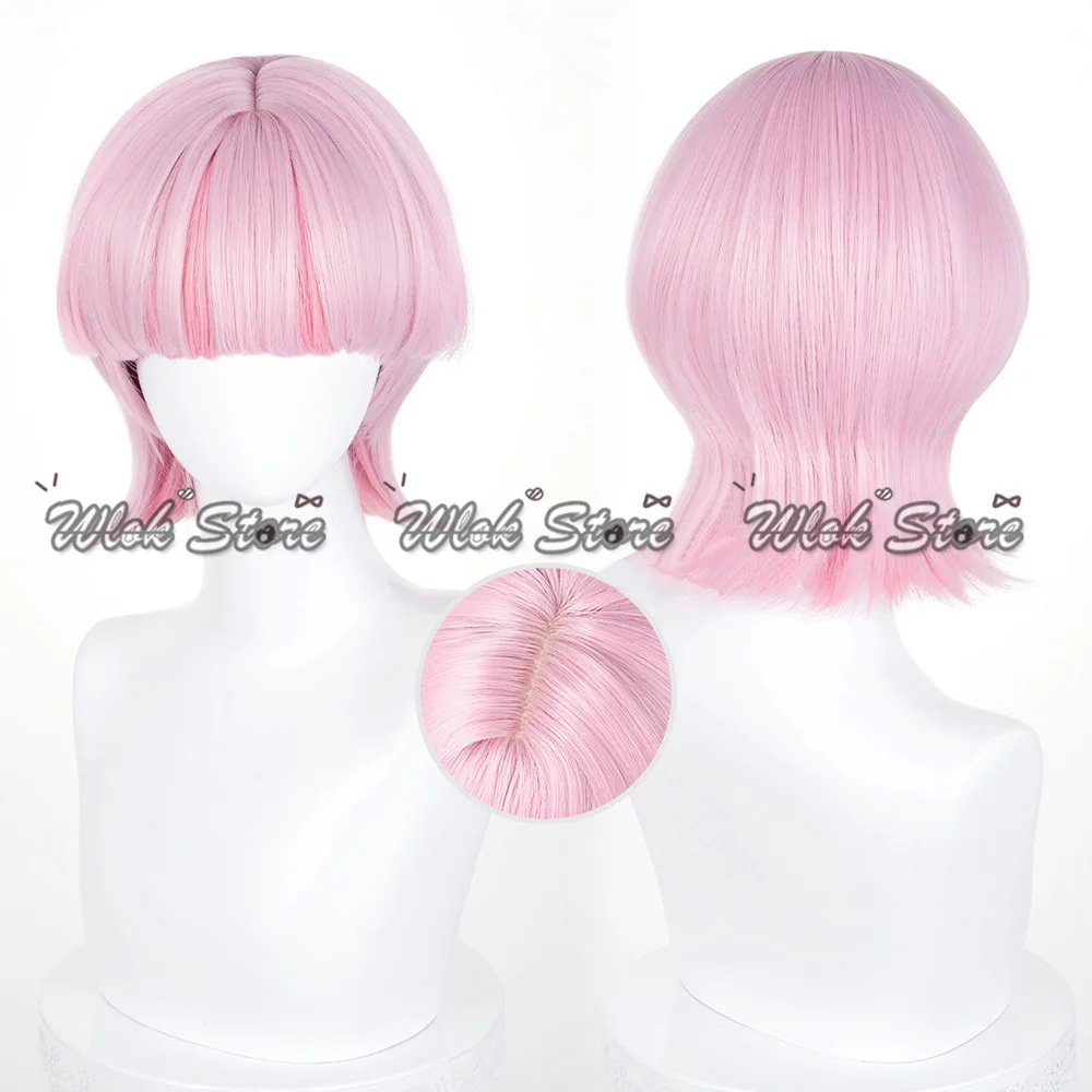 NUEVA Panty Stocking Peluca de poliuretano para Cosplay, pendientes de pelo corto rosa, peluca de poliéster para Cosplay de color morado claro, accesorio de Halloween para hombres y mujeres