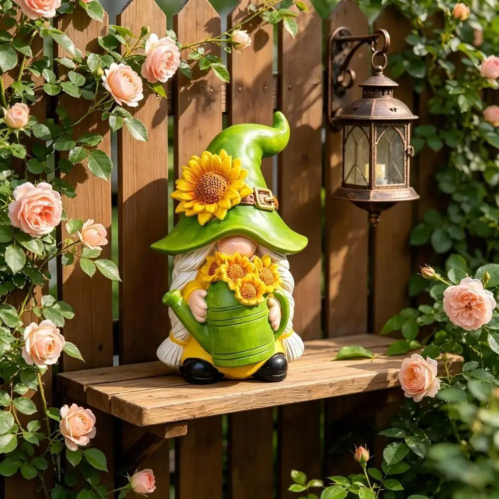 Resin Garden Ornaments Sunflower Gnome Statue Ornaments Resin Faceless Figurines Pastoral Style Tabletop for Indoor for Garden