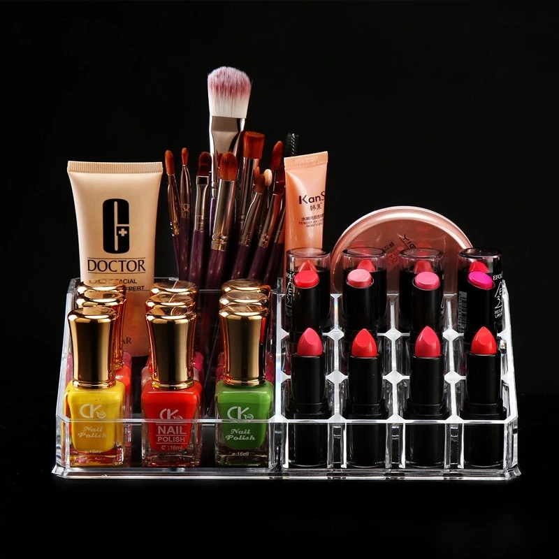 

16 Holes Acrylic Tattoo Ink Cup Clear Crystal Box Makeup Pigment Cups Caps Storage Container Rack Holder Stand