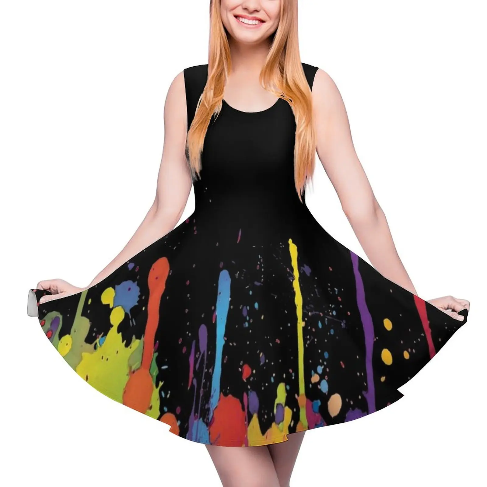 

Crazy multicolored running SPLASHES horizontal Sleeveless Dress Woman fashion womens dress