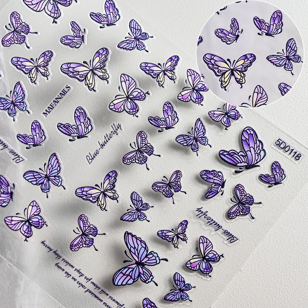 1PCS Purple Butterfly Laser Nail Art Stickers Y2K Acrylic Engraved Butterfly Adhesive Decals 5D Relief Manicure Sliders Wraps