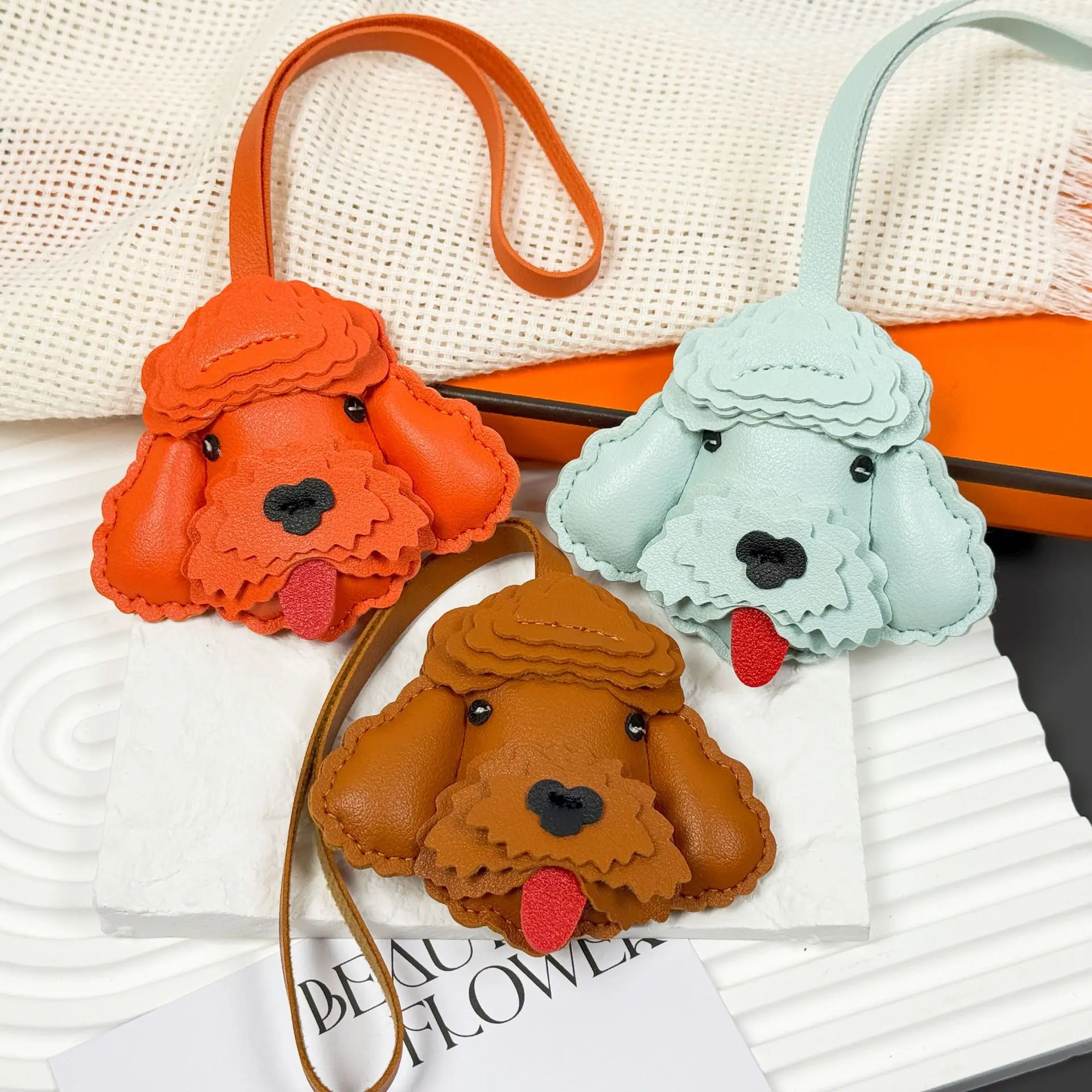 Kawaii Adorable Poodle PU Leather Keychain Cute Pet Bag Charm Multicolor Puppy Pendant For Women Bag Car Accessory Sweet Gift