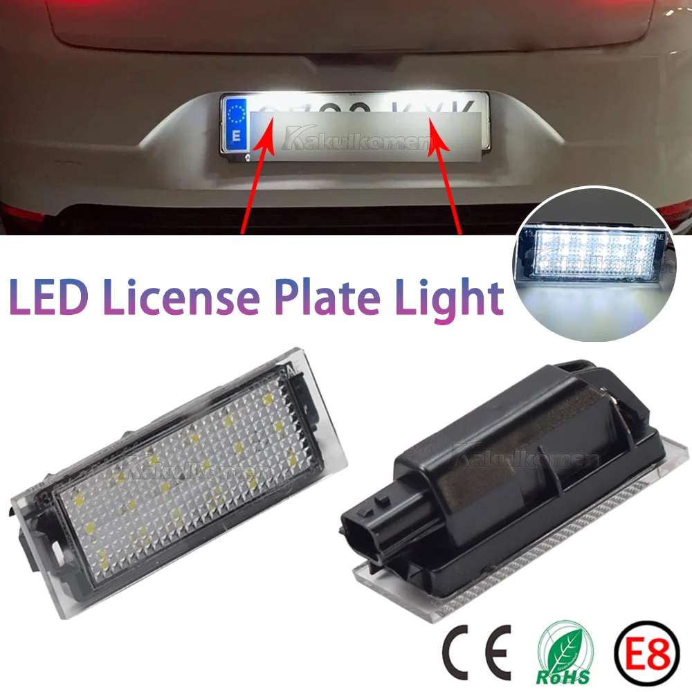 2×Car LED White Number License Plate Lights for Renault Megane 2 Clio Laguna 2 Megane 3 Twingo Master Vel Satis Opel Movano