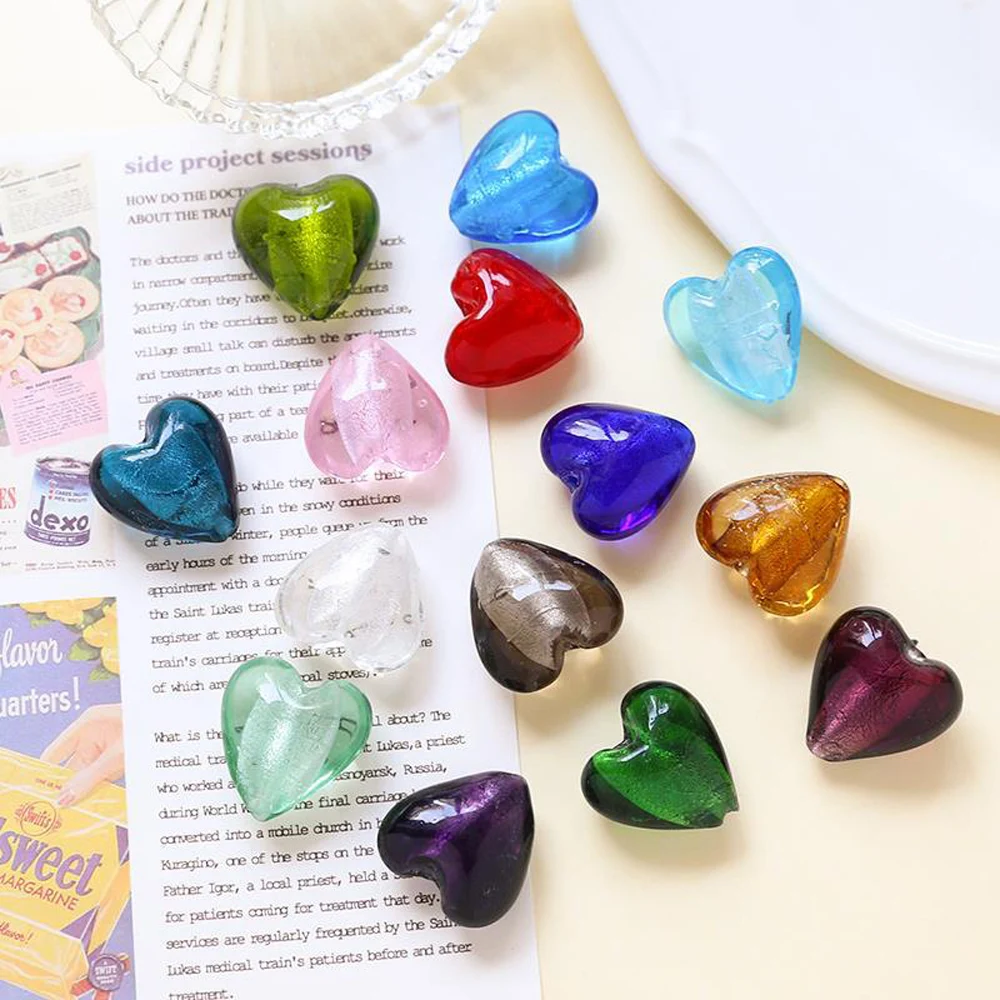 20pcs/ Set Vintage glass straight hole peach heart bead DIY handmade jewelry earrings necklace bracelet accessories materials
