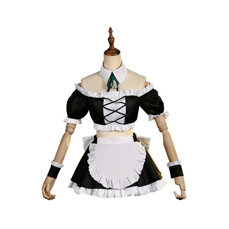 Date A Live Honjou Nia Cosplay Uniform Lolita Maid Dress Cute Girls Ruffle Off Shoulder Crop Tops Bowknot Mini Skirt with Apron