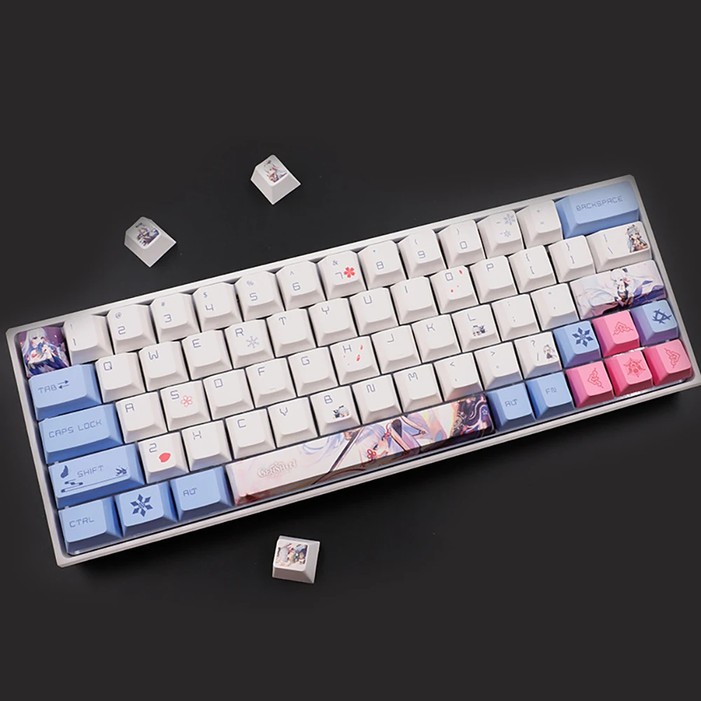 Genshin Tác Động Keycaps Kamisato Ayaka Keycap 134 Phím PBT Thăng Hoa Anh Đào Hồ Sơ Trò Chơi Nắp Phím Cho Công Tắc Bàn Phím Cơ