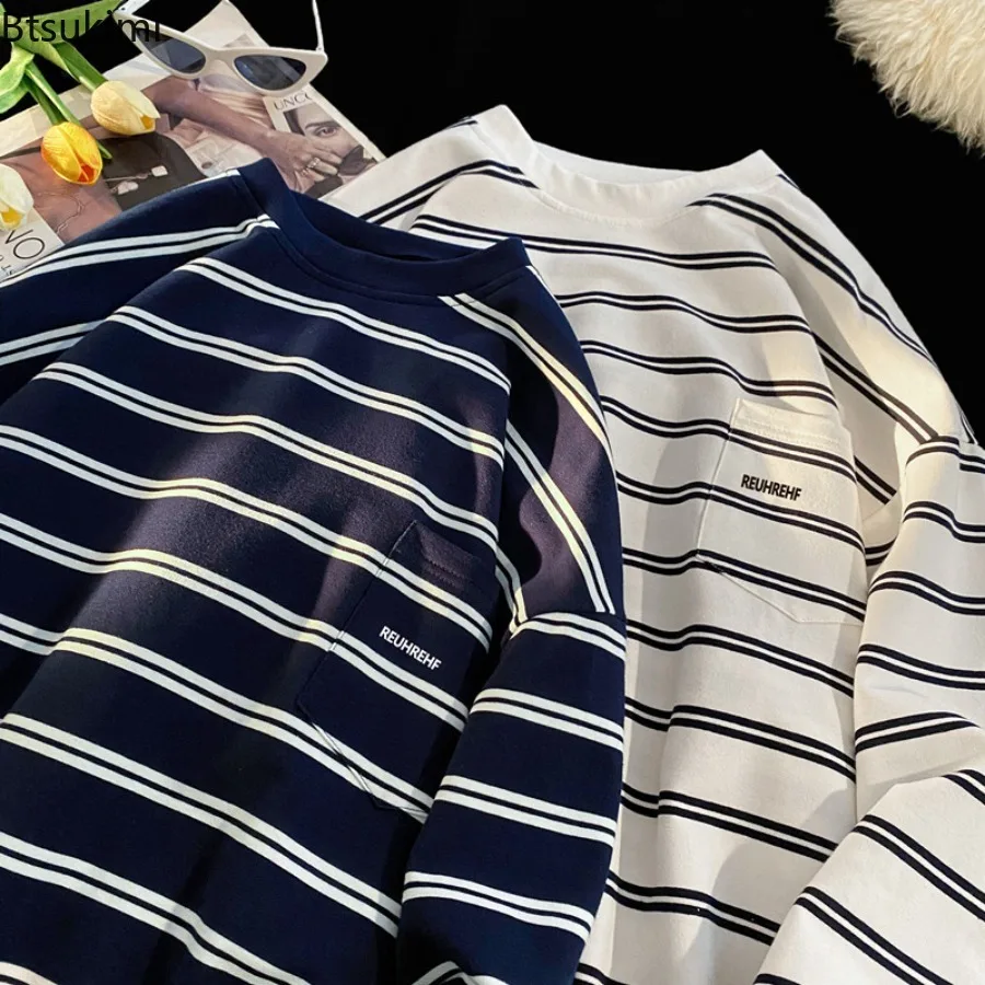 

Fashion Striped Hoodies Men's Spring Autumn Long Sleeve Pullovers Loose Casual Sweatshirts Men Classic Versatile Bottoming Tops