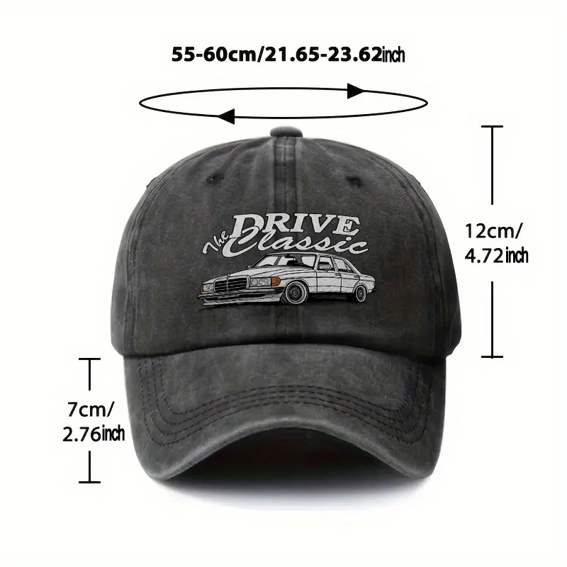 Drive The Classic Vintage Car Print Baseball Cap Washed Cotton Adjustable Sun Hat for Men Women