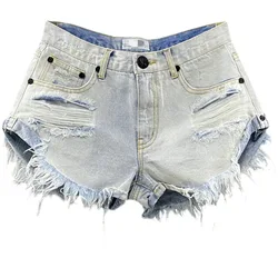 Sexy Low-waisted Denim Shorts 2024 New Summer Hole A Wide-leg Pants Ripped Jeans for Women